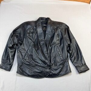 Byrnes & Baker Black Leather Jacket Women Large Thinsulate Shawl Collar Vintage